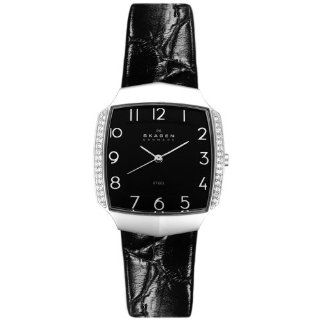 Skagen Women's 645SSLB4 Crystal Accented Black Leather Strap Watch Watches