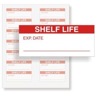 Shelf Life Exp Date   Red, Write On Vinyl Label, 350 Labels / Pack, 1.5" x 0.625" 