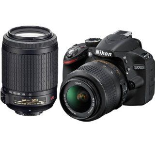 Nikon D3200 24.2 MP CMOS Digital SLR Camera with 18 55mm f/3.5 5.6G AF S DX VR and 55 200mm f/4 5.6G ED IF AF S DX VR Zoom Nikkor Lenses  Digital Slr Camera Bundles  Camera & Photo