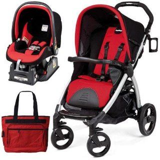 Peg Perego Book Stroller Travel System with a Diaper Bag   Flamenco Cherry Red Black  Child Safety Car Seat Accessories  Baby