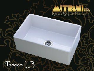 Mitrani Tuscan LB Fireclay Farmhouse Kitchen Sink Single Bowl Reversible White    