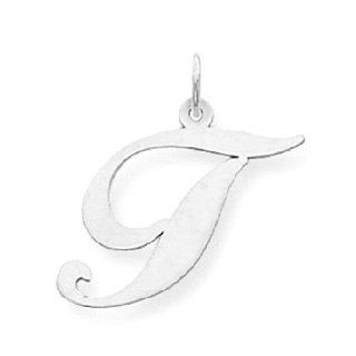 14k White Gold Small Fancy Script Initial T Letter Charm YC651T Clasp Style Charms Jewelry