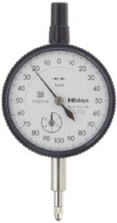 Mitutoyo 2044S Dial Indicator, M2.5X0.45 Thread, 8mm Stem Dia., Lug Back, White Dial, 0 100 Reading, 57mm Dial Dia., 0 5mm Range, 0.01mm Graduation, +/ 0.012mm Accuracy