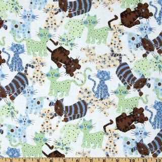 44'' Wide Funky Kitties Allover Kittens Baby Blue/Multi Fabric By The Yard