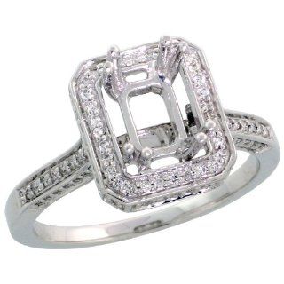 14k White Gold Semi Mount Rectangular Diamond Ring, w/ 0.36 Carat Brilliant Cut Diamonds, 7/16" (11mm) wide, size 5 Jewelry