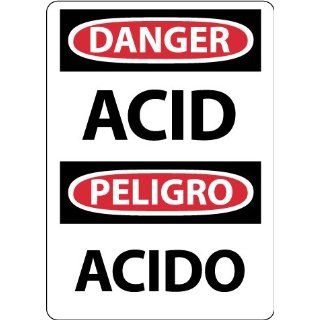 NMC ESD657PB Bilingual OSHA Sign, Legend "DANGER   ACID", 10" Length x 14" Height, Pressure Sensitive Vinyl, Black/Red on White Industrial Warning Signs