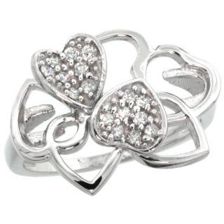 14k White Gold Multiple Hearts Diamond Ring w/ 0.25 Carat Brilliant Cut ( H I Color; VS2 SI1 Clarity ) Diamonds, size 9 Jewelry
