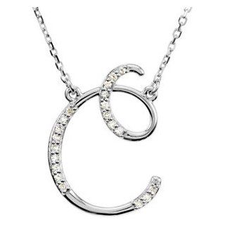 14k White Gold Diamond C Alphabet Initial Script Letter Necklace (GH Color, I1 Clarity, 1/10 Cttw) Jewelry
