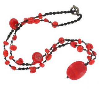 25" Red Glass Bead Necklace on Black Cord with a Toggle Clasp Clothing