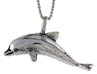 Sterling Silver Dolphin Pendant, 1 1/4 inch (33 mm) Long. Jewelry