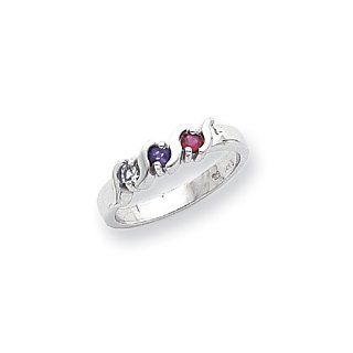 14k White Gold Polished 3 Stone Mothers Ring Mounting Jewelry