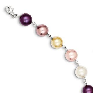 Sterling Silver 7in and 10mm Multi Colored Shell Pearl Bracelet. Jewelry