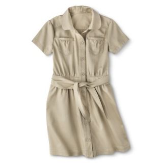 Cherokee Girls School Uniform Short Sleeve Belted Safari Dress   Pita Bread 6