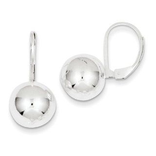 Ladies 925 Sterling Silver Polished Dangle Ball Leverback Earrings Jewelry