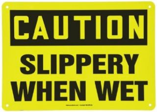 Accuform Signs MSTF642VA Aluminum Safety Sign, Legend "CAUTION SLIPPERY WHEN WET", 10" Length x 14" Width x 0.040" Thickness, Black on Yellow Industrial Warning Signs