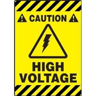 Accuform Signs PSR642 Slip Gard Adhesive Vinyl Mat Style Floor Sign, Legend "CAUTION HIGH VOLTAGE" with Graphic, 14" Width x 20" Length, Black on Yellow Industrial Warning Signs