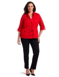 Jones New York Women's Plus Size Utility Jacket, Cherry Tart, 1X Outerwear