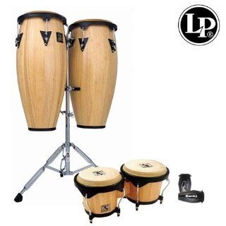 Latin Percussion LPA646K 900 KIT 1 LP Aspire 10 Inch and 11 Inch Wood Conga Set with Bongos, Natural Finish with 10 Inch Quinto, 11 Inch Conga, 6 3/4 and 8 Inch Bongos, Double Stand and LP201BK p LP Rumba Shaker Musical Instruments