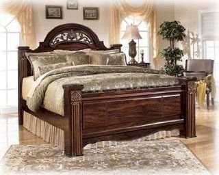 Dark Reddish Brown King Poster Bed   Signature Design by Ashley Furniture   Bedroom Armoires