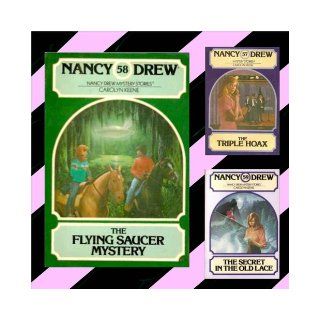NANCY DREW GIFT SET. 3 VOLUME SET. THE TRIPLE HOAX #57. THE FLYING SAUCER MYSTERY #58. THE SECRET IN THE OLD LACE #59. Carolyn Keene Books