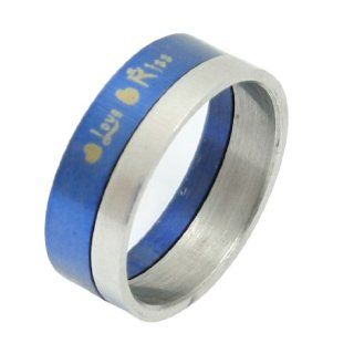 Heart Print Silver Tone Blue Metal Double Layer Ring for Ladies Jewelry