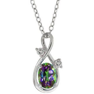 1.03 Ct Oval Green Mystic Topaz and White Topaz 14k White Gold Pendant Jewelry