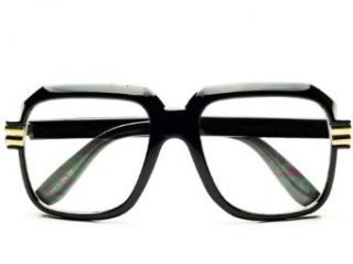 Legendary Run DMC Cazal Style Gazelle Retro Square Clear Lens Eye Glasses (Black Gold) Clothing
