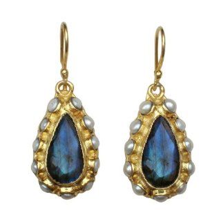 Blue Lapis teardrop earrings with pearls around natural stone handcrafted Dangle Earrings Jewelry
