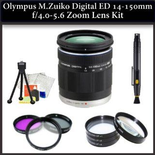 Olympus ED 14 150mm f/4.0 5.6 Micro Four Thirds Lens Kit for Olympus and Panasonic Micro Four Third Interchangeable Lens Digital Cameras. Package Includes 3 Piece Filter Kit(UV CPL FLD), 4 Piece Macro Filter Set(+1, +2, +4, +10), Lens Cleaning Pen, Table 