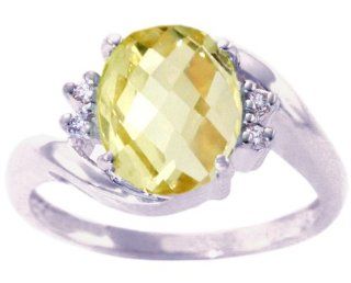 14K White Gold Large Oval Gemstone and Diamond Engagement Ring Lemon Citrine/Briolette, size5 Jewelry