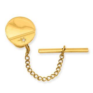 Kelly Waters Gold plated.01 Ct. Diamond Polished Florentined Tie Tack Tie Pins Jewelry