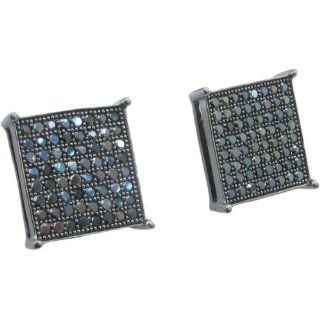 Mens .925 sterling silver Black 8 row square earring MLCZ25 3mm thick and 11mm wide Size ML Jewelry