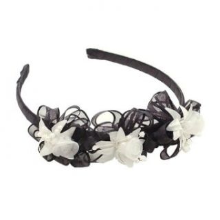 Lito Little Girls Black Ivory Tulle Flower Hair Accessory Headband Lito Clothing