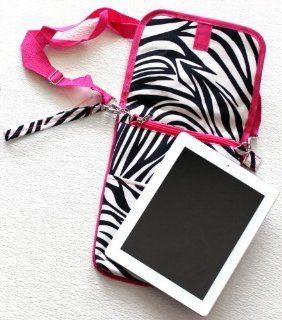 Zebra Print iPad Tablet Crossbody Purse w/ Hot Pink Trim  Cosmetic Tote Bags  Beauty