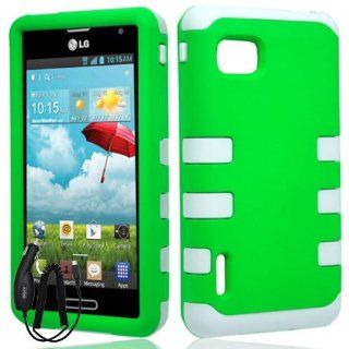 LG OPTIMUS F3 MS659 GREEN WHITE RIB CAGE HYBRID COVER HARD GEL CASE + FREE CAR CHARGER from [ACCESSORY ARENA] Cell Phones & Accessories