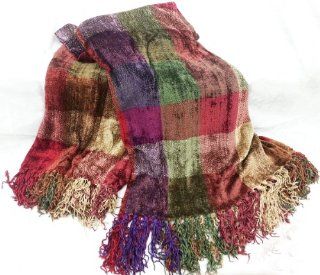 Chenille Multi Color Plaid Throw 50"x60" Burgundy/purple/taupe   Throw Blankets