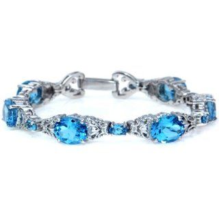 19.7ct. Swiss Blue Topaz White Gold Plated 925 Sterling Silver Bracelet SIZE 7 Tennis Bracelets Jewelry