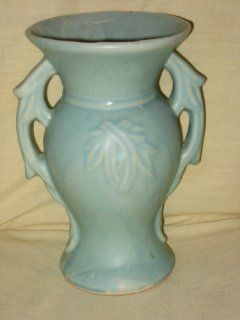Vintage 1946 McCoy Pottery 9" Teal Double Handled Vase  Decorative Vases  