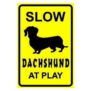 DACHSHUND AT PLAY slow warn dog pet NEW sign   Yard Signs