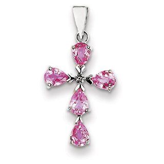 14k White Gold Diamond & Pink Sapphire Cross 20mmx21mm Jewelry