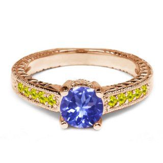 1.07 Ct Round Blue Tanzanite Canary Diamond 925 Rose Gold Plated Silver Ring Jewelry