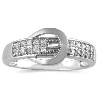 Szul 10K White Gold Round Cut Diamond Buckle Ring