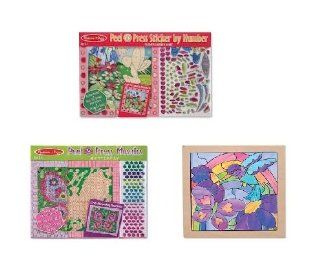Melissa and Doug Press & Peel Sticker By Number Mosaic Butterfly, Rainbow Garden "Stained Glass" and Fairy Garden 