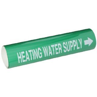 Brady 5826 Ii High Performance   Wrap Around Pipe Marker, B 689, White On Green Pvf Over Laminated Polyester, Legend "Heating Water Supply" Industrial Pipe Markers