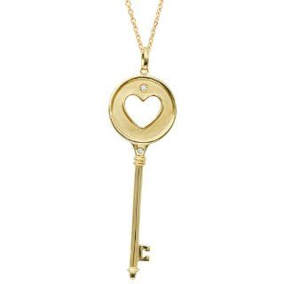 14K Gold 1/20ct HI Diamond Heart Key Pendant
