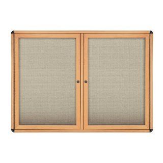 2 Door Ovation Fabric Tackboard Size 36" H x 60" W x 2.13" D, Frame Finish Maple, Surface Color Beige  Combination Presentation And Display Boards 