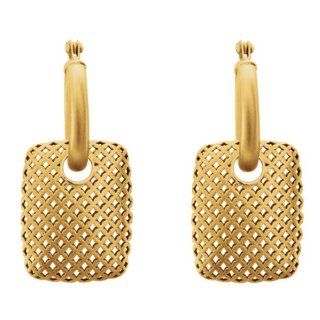 14K Yellow Gold   Rectangular Pierced Hoop Earring Jewelry
