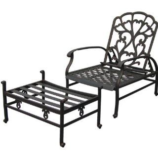 Darlee Catalina Cast Aluminum Deep Seating Patio Reclining Lounge Chair And Ottoman   Antique Bronze  Patio, Lawn & Garden