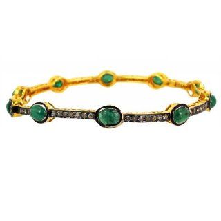 14k Gold Sterling Silver 4.50 Ct Emerald Diamond Wedding Sleek Bangle Bracelet Handmade Fashion Jewelry Jewelry