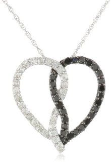 10k White Gold Black and White Diamond Heart Pendant Necklace (1/2 cttw, I J Color, I2 I3 Clarity), 18" Jewelry